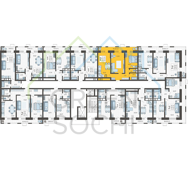 2-к квартира, 59 кв.м. (№9945)