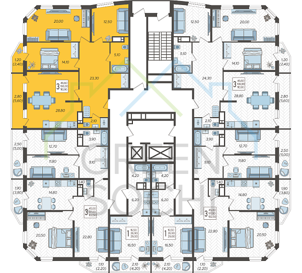 3-к квартира, 110 кв.м., в ЖК Зеленодар (№14379)