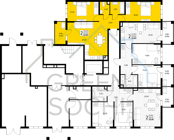 2-к квартира, 63 кв.м., в ЖК Кипарис (Холидей Хаус) (№14863)