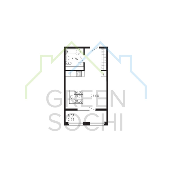 Cтудия, 30.3 кв.м., в ЖК Просторы Крыма
