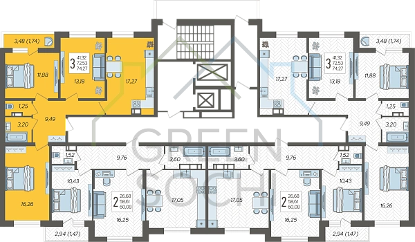 3-к квартира, 74 кв.м. (№7887)