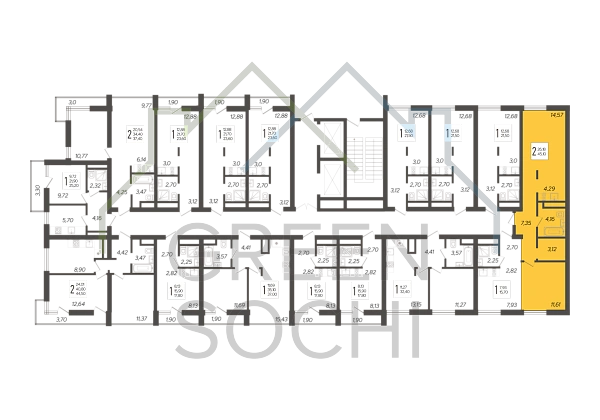 2-к квартира, 45 кв.м., в ЖК Кислород (№14458)