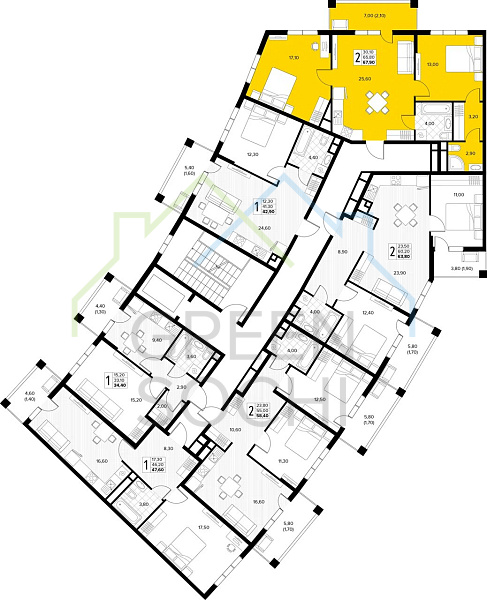 2-к квартира, 67 кв.м., в ЖК Кипарис (Холидей Хаус) (№14849)