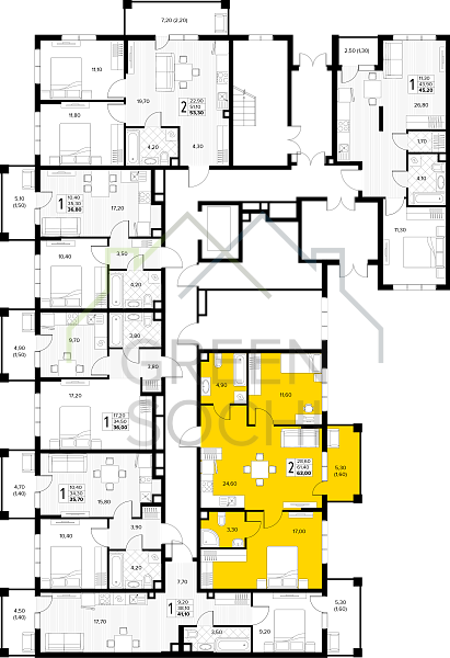 2-к квартира, 63 кв.м., в ЖК Кипарис (Холидей Хаус) (№14885)