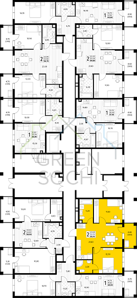 2-к квартира, 55 кв.м., в ЖК Кипарис (Холидей Хаус) (№14871)