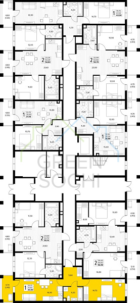 1-к квартира, 43 кв.м., в ЖК Кипарис (Холидей Хаус) (№12582)