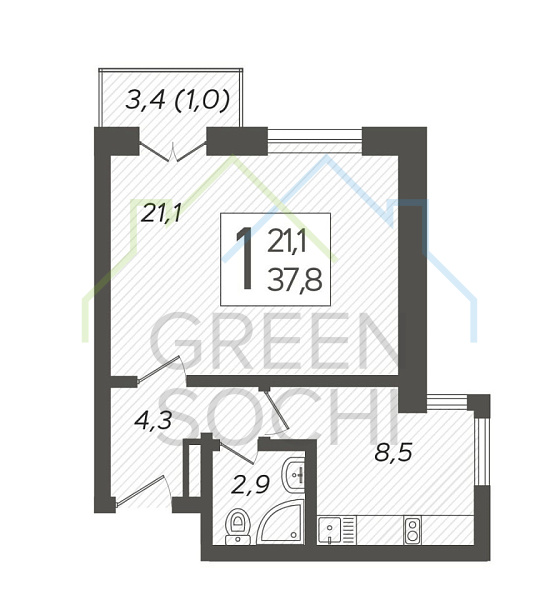 1-к квартира, 37 кв.м., улица Искры, 88