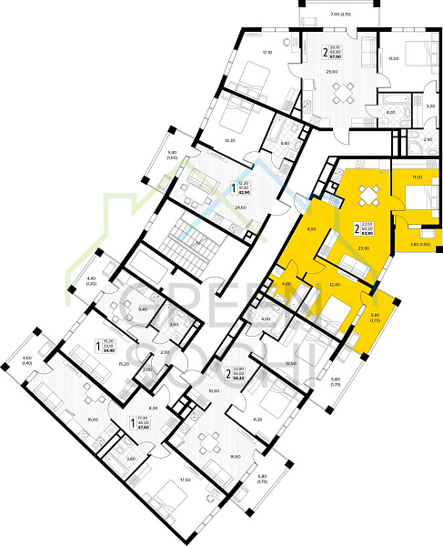 2-к квартира, 63 кв.м., в ЖК Кипарис (Холидей Хаус) (№14850)