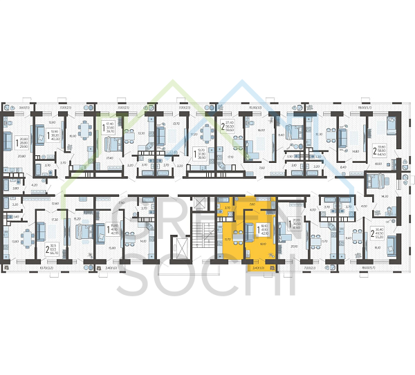 1-к квартира, 42 кв.м. (№10122)