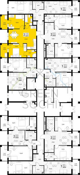 2-к квартира, 56 кв.м., в ЖК Кипарис (Холидей Хаус) (№14867)