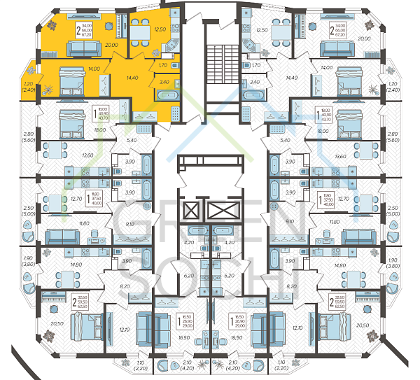 2-к квартира, 67 кв.м., в ЖК Зеленодар (№14385)