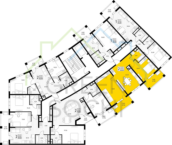 2-к квартира, 62 кв.м., в ЖК Кипарис (Холидей Хаус) (№14855)