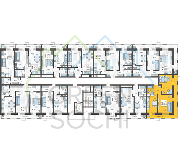 2-к квартира, 55 кв.м. (№9511)