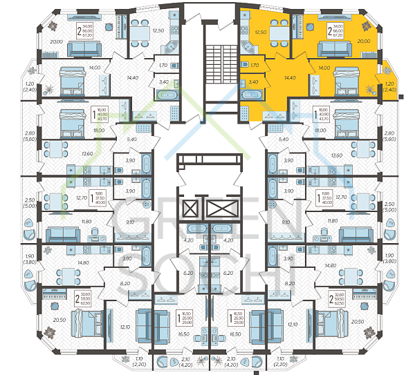 2-к квартира, 67 кв.м., в ЖК Зеленодар (№14373)