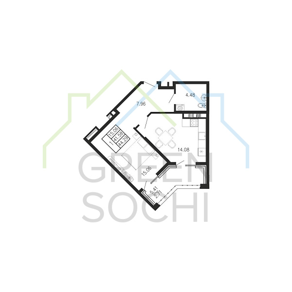 1-к квартира, 44.3 кв.м., в ЖК Просторы Крыма