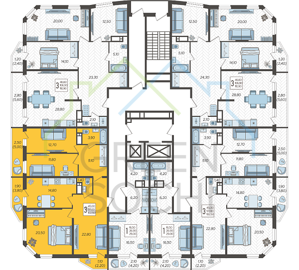 3-к квартира, 102 кв.м., в ЖК Зеленодар (№14383)