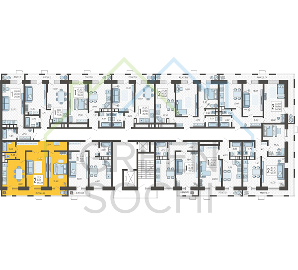 2-к квартира, 66 кв.м. (№9508)