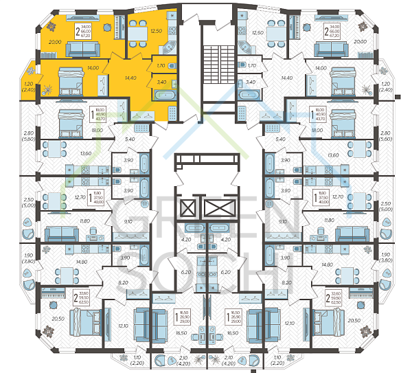 2-к квартира, 67 кв.м., в ЖК Зеленодар (№14371)