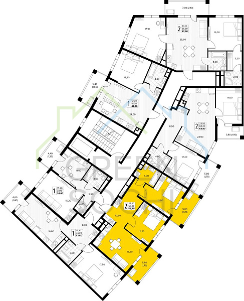 2-к квартира, 58 кв.м., в ЖК Кипарис (Холидей Хаус) (№14851)