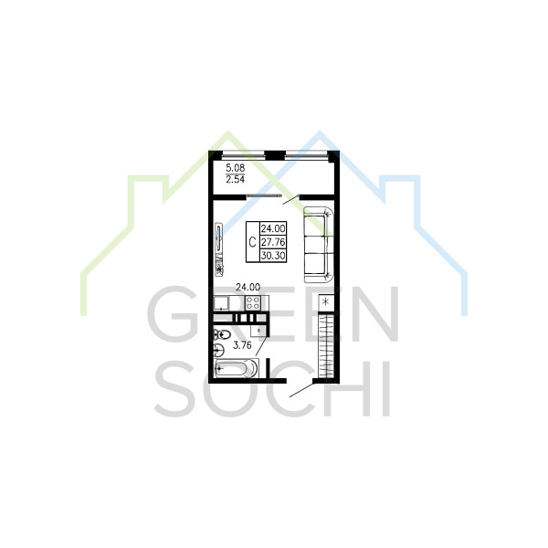 Cтудия, 30.3 кв.м., в ЖК Просторы Крыма