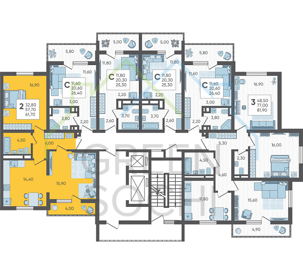 2-к квартира, 61 кв.м. (№10195)