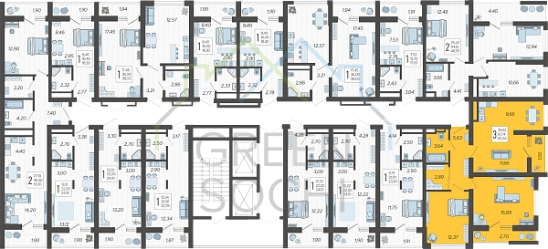 3-к квартира, 65 кв.м., в ЖК Кислород (№14416) 3-к квартира, 65 кв.м., в ЖК Кислород (№14416)