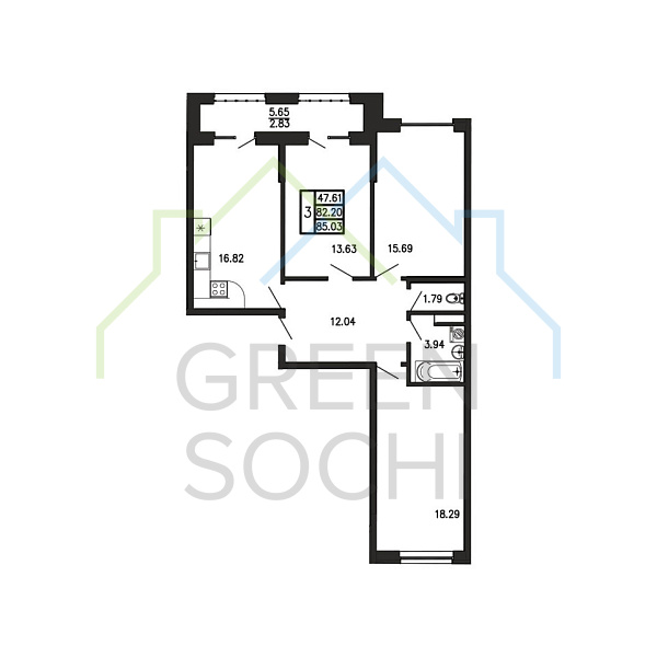 3-к квартира, 85 кв.м., в ЖК Просторы Крыма