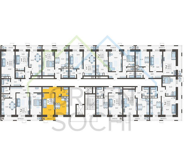 1-к квартира, 42 кв.м. (№10123)