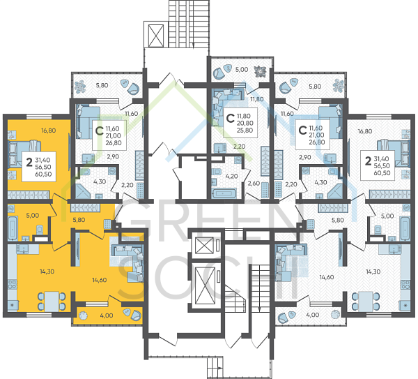 2-к квартира, 60 кв.м. (№6783)