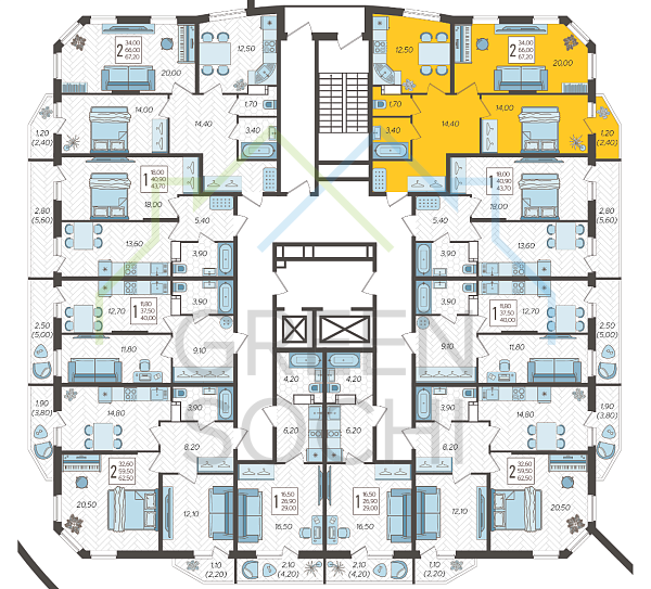 2-к квартира, 67 кв.м., в ЖК Зеленодар (№14386)