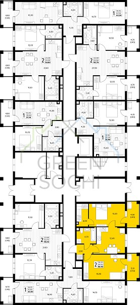 2-к квартира, 56 кв.м., в ЖК Кипарис (Холидей Хаус) (№14874)