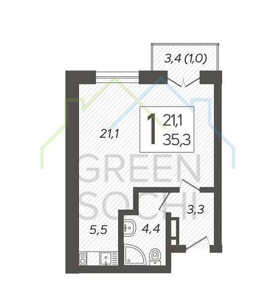 1-к квартира, 35 кв.м., улица Искры, 88