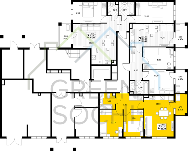 2-к квартира, 53 кв.м., в ЖК Кипарис (Холидей Хаус) (№14865)