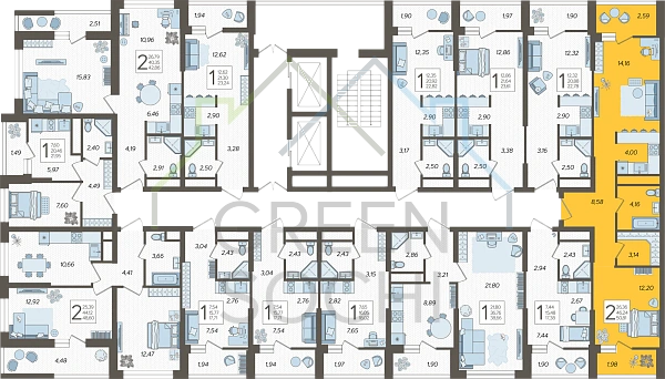 2-к квартира, 51 кв.м., в ЖК Кислород (№14456)