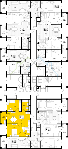 2-к квартира, 55 кв.м., в ЖК Кипарис (Холидей Хаус) (№14876)