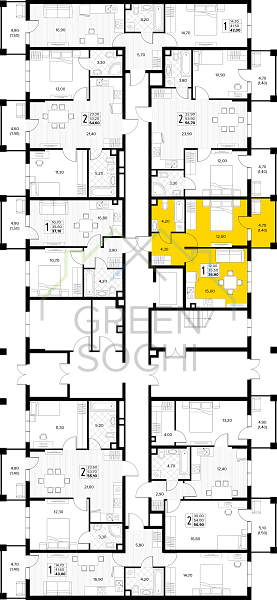 1-к квартира, 36 кв.м., в ЖК Кипарис (Холидей Хаус) (№14881)
