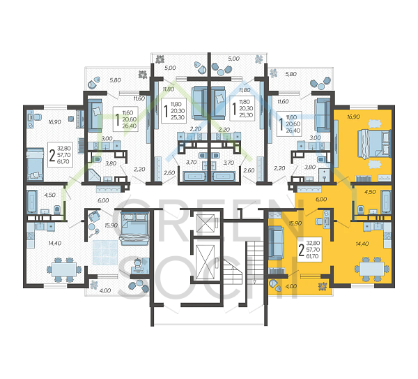 2-к квартира, 61 кв.м. (№912)