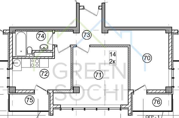 2-к квартира, общей площадью 49.61 м2 (№2209)