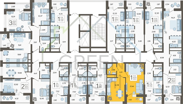 1-к квартира, 39 кв.м., в ЖК Кислород (№14461)