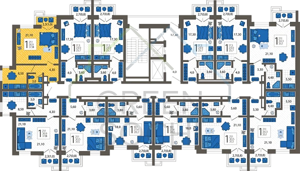 1-к квартира, 38 кв.м. (№10098)