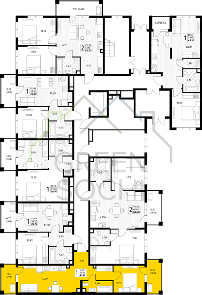 1-к квартира, 41 кв.м., в ЖК Кипарис (Холидей Хаус) (№14886)