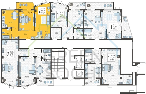 2-к квартира, 60 кв.м., в ЖК Режиссер (№13983)