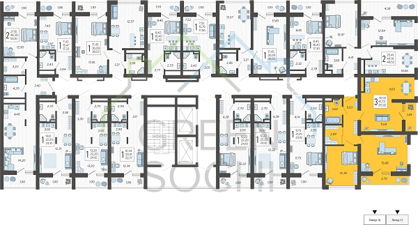 3-к квартира, 65 кв.м., в ЖК Кислород (№14436)