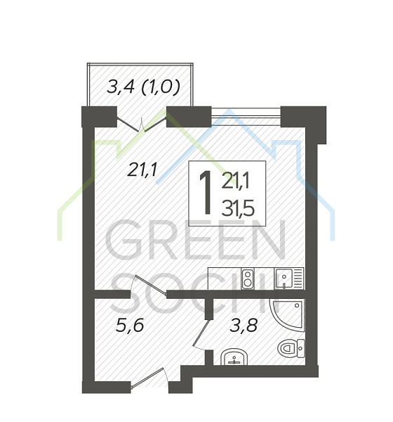 1-к квартира, 31 кв.м., улица Искры, 88